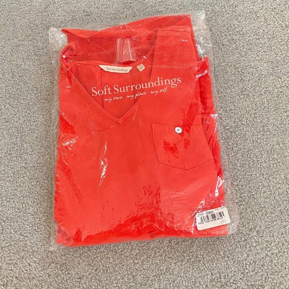 Soft Surroundings Tencel Tunic in Red Orange Long Sleeved Top NEW US Small - Picture 2 of 10